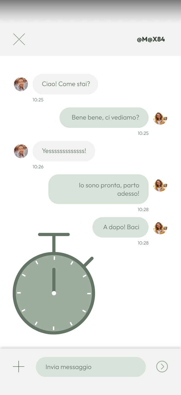 Schermata dell'app Dolce: una chat con icona di cancellazione automatica.
