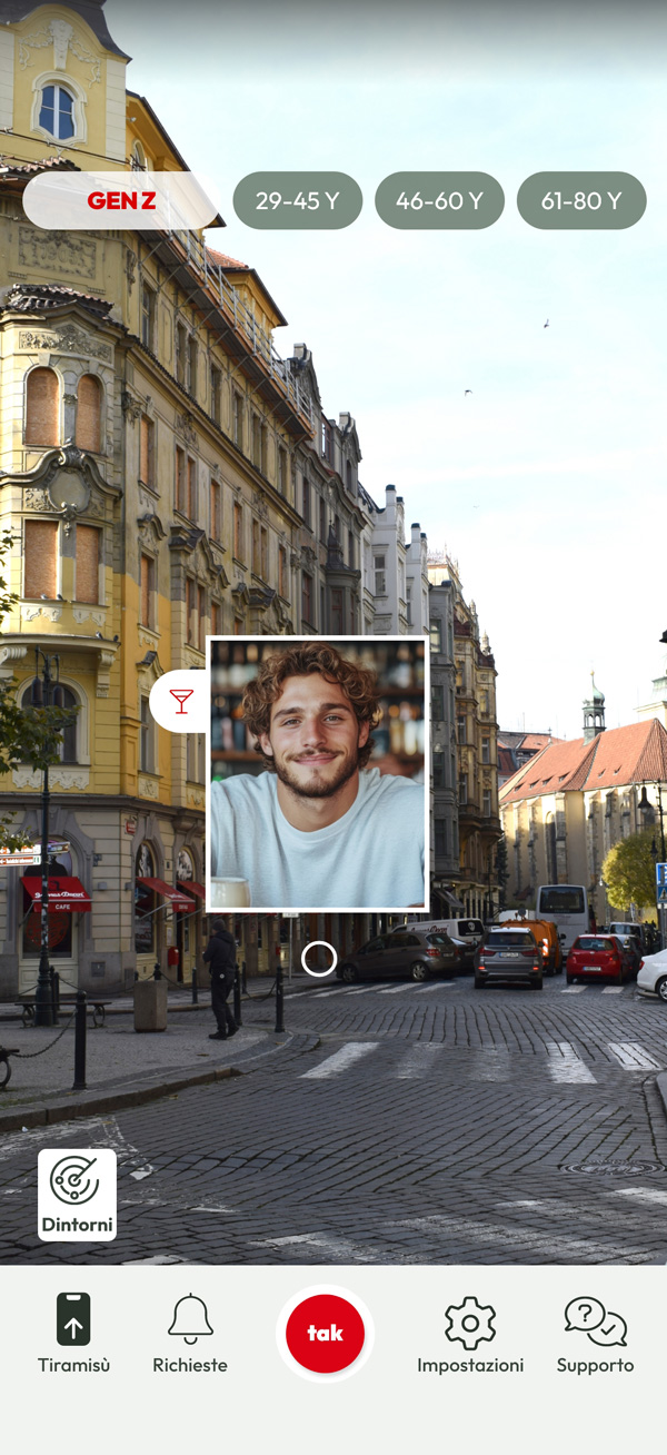 Schermata dell'app che mostra i selfie degli utenti in un ambiente di realtà virtuale.